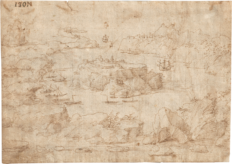 Lot 6500, Auction 127, Cibo, Gherardo, Fantatsische Landschaft mit kleiner Insel in einer Meerenge.