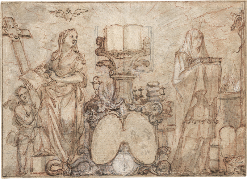 Lot 6506, Auction  127, Italienisch, Ende 16. Jh. Entwurf für ein allegorisches Frontispiz