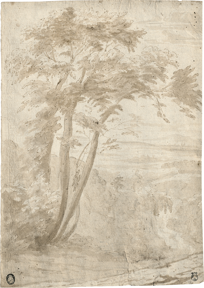 Lot 6512, Auction  127, Bolognesisch, 17. Jh. Weite Landschaft mit Bäumen