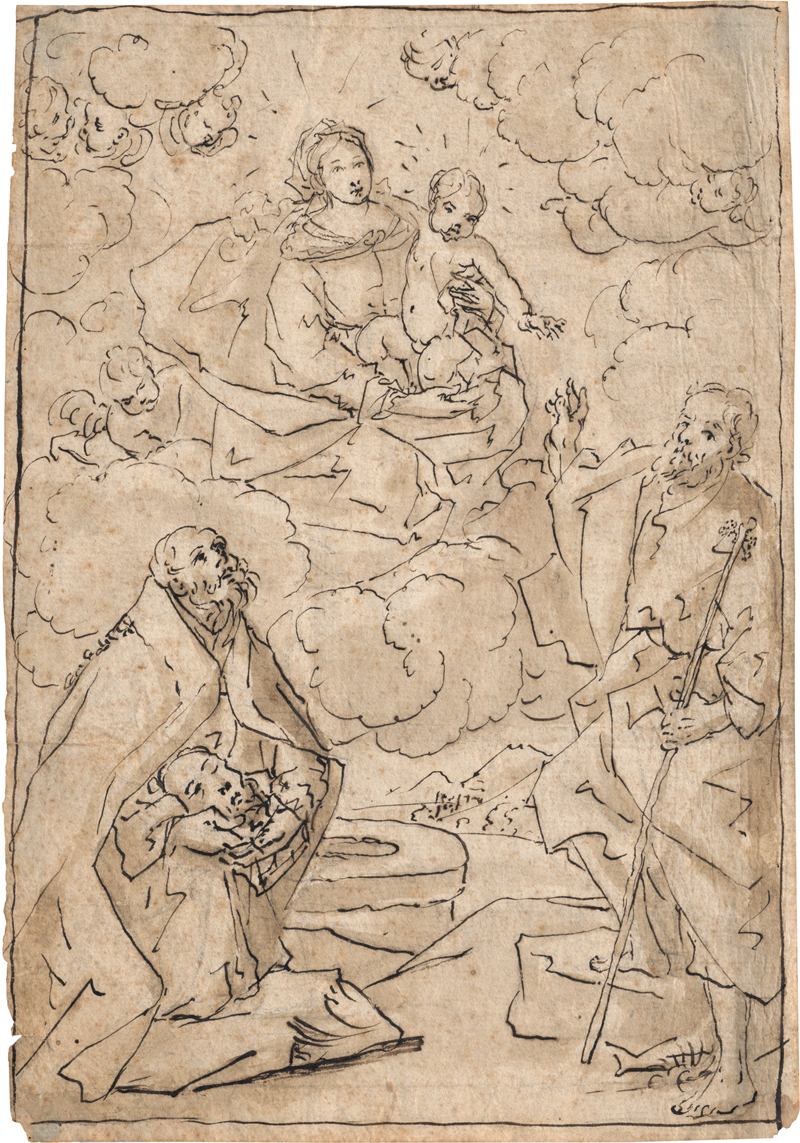 Lot 6548, Auction  127, Österreichisch, 18. Jh. Maria mit Kind erscheint zwei Heiligen