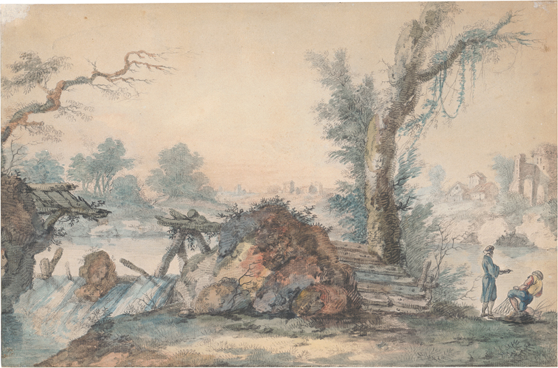 Lot 6564, Auction  127, Pillement, Jean-Baptiste - Umkreis, Flusslandschaft mit Fischern