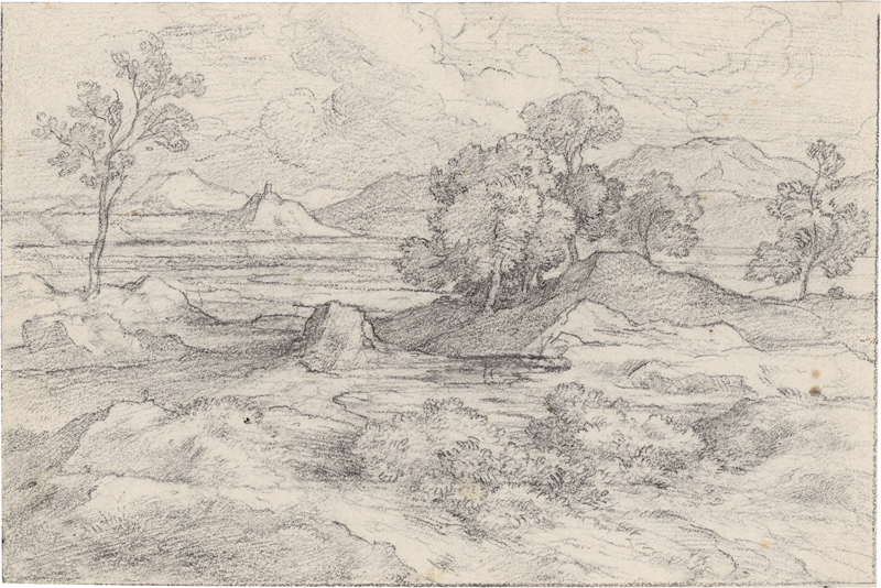 Lot 6621, Auction  127, Olivier, Ferdinand, Weite Landschaft mit Gebirgszug und Baumgruppen