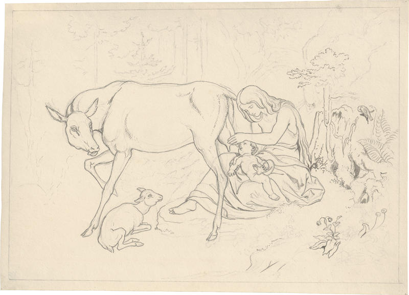 Lot 6628, Auction  127, Führich, Joseph von, Genovefa mit Schmerzensreich und der Hirschkuh