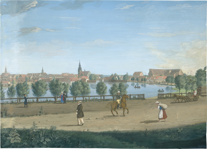 Lot 6638, Auction  127, Deutsch, um 1820. Blick über den Mühlenteich auf Tilsit (Sowetsk)