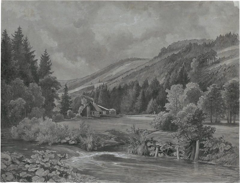 Lot 6666, Auction  127, Hummel, Carl Maria Nikolaus, Thüringische Landschaft bei Rastenberg mit einem Gehöft an dem Fluss Lossa