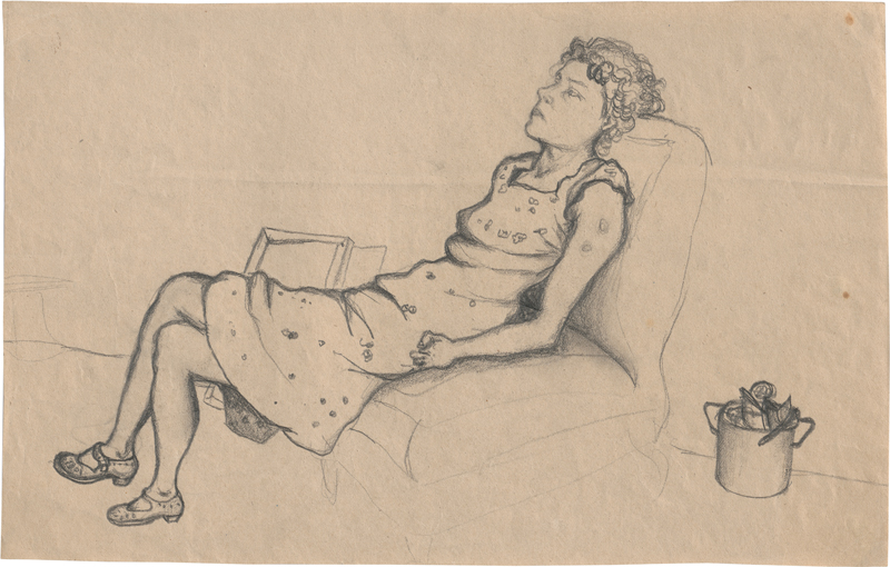 Lot 6914, Auction  127, Rainer, Arnulf, Frau mit leichtem Sommerkleid, auf Polsterstuhl ruhend