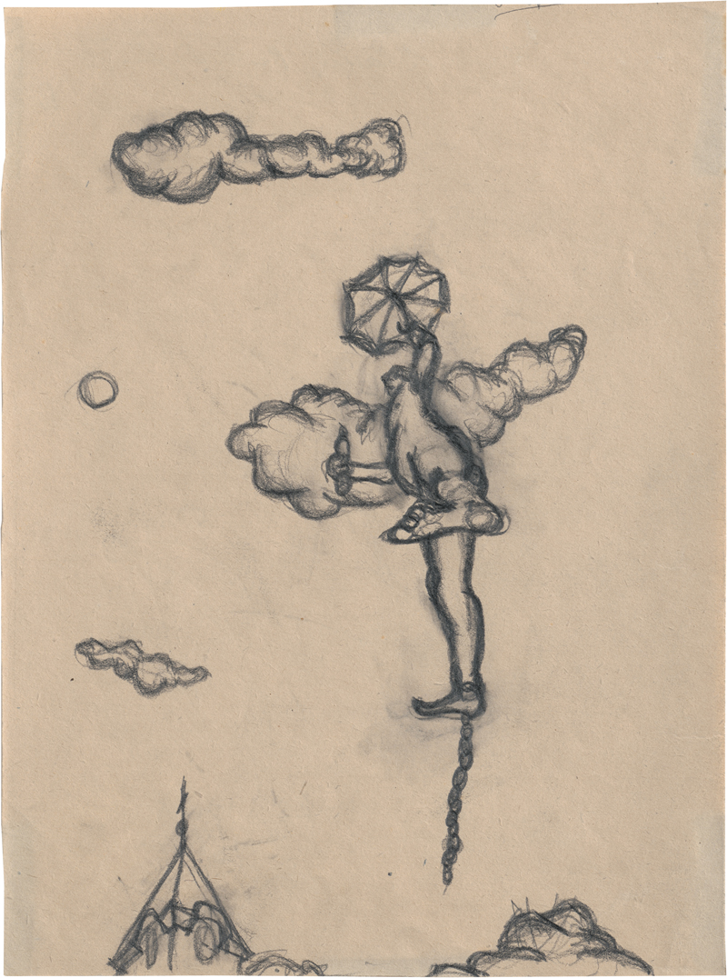 Lot 6934, Auction  127, Rainer, Arnulf, Der Versuch, zu fliegen/flüchten - Schwebender über Kirchturm
