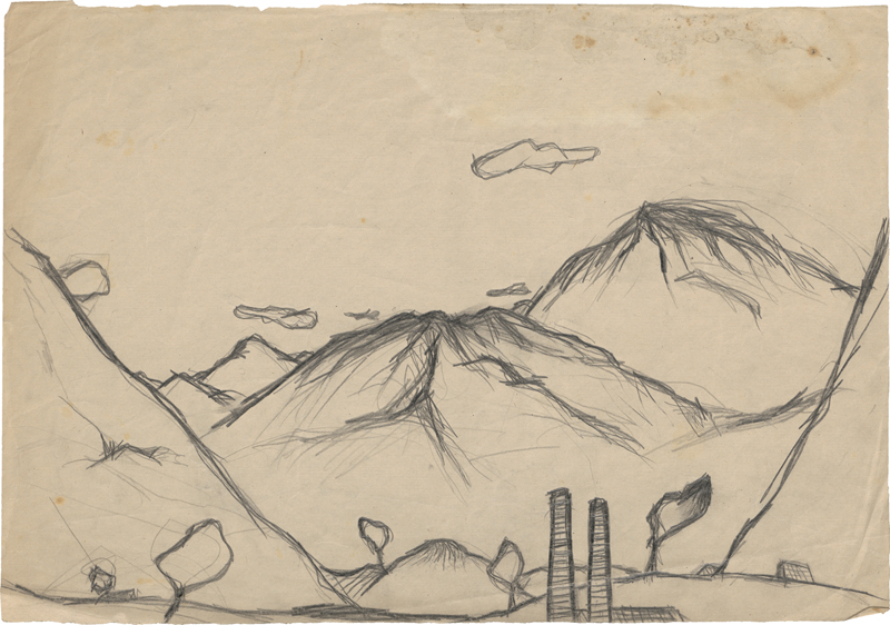 Lot 6941, Auction 127, Rainer, Arnulf, Landschaft mit Schornsteinen / Wolken über Anhöhe