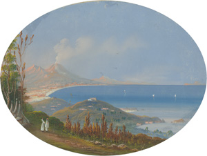 Lot 75, Auction  128, Golf von Neapel, Ansichten. Gouache auf ovalem Karton