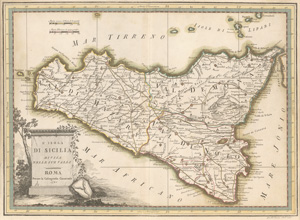 Lot 100, Auction  128, L'isola di Sicilia, divisa nelle sue valli". Kupferstichkarte aus dem "Nuovo atlante geografico universale" des Giovanni Maria Cassini. 