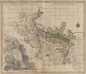 Lot 167, Auction  128, Seutter, Matthäus, Delineatio geographica ditiones Martisburgensis. Kolorierte Kupferstichkarte von Merseburg