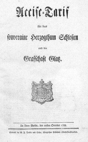 Lot 190, Auction  128, Schlesien,  Accise-Tarif für das souveraine Herzogthum Schlesien und die Grafschaft Glatz
