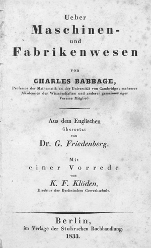 Los 321 - Babbage, Charles - Ueber Maschinen- und Fabrikenwesen - 1 - thumb