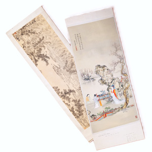 Lot 551, Auction  128, Bambuslandschaft, (und:) Hofszene mit Damen im Garten.  2 Bildrollen