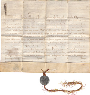 Lot 1001, Auction  128, Innocentius IV. Papa, Bulla indulgentiarum - Litterae Apostolicae sub plumbo. Päpstliche Ablassbulle. Lateinische Handschrift auf Pergament. 