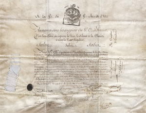 Lot 1023, Auction  128, Grand Orient de France, Initiations-Urkunde der Mutterloge für Friedrich von Romberg. 