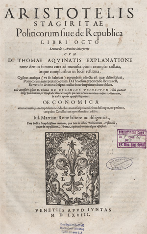 Lot 1045, Auction  128, Aristoteles, Politicorum sive de republica libri octo