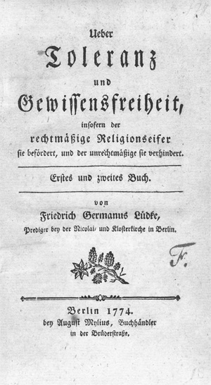 Lot 1181, Auction  128, Lüdke, Friedrich Germanus, Ueber Toleranz und Gewissensfreiheit