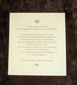 Los 1359 - Perikopenbuch Heinrichs II. - Faksimile mit Baseler Antependium. Coron 1995.  CLM 4452 der Bayerischen Staatsbibliothek München.  - 6 - thumb