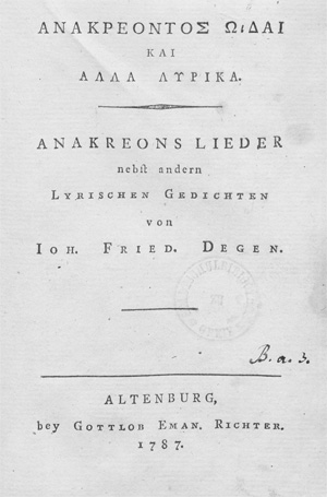 Lot 2006, Auction  128, Anakreon, Oidai kai alla lyrika. Lieder nebst andern lyrischen Gedichten