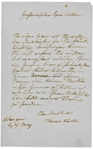 Los 2363 - Forster, Marie Therese - Brief an Prosektor Dr. Herz in Erlangen. Um 1842 - 0 - thumb