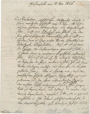 Los 2390 - Müllner, Adolph - Brief an Ernst Ortlepp über die Eignung zum Dichter. 1826 - 0 - thumb