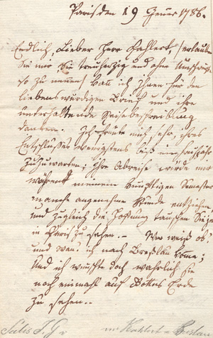 Los 2406 - Salis-Seewis, Johann Gaudenz von - Brief an Johann Gottlieb Kahlert in Breslau. 1786 - 0 - thumb