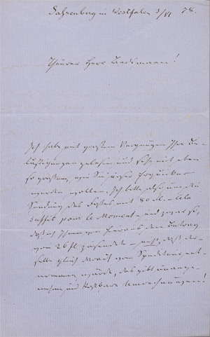 Los 2424 - Schücking, Levin - Brief an Herrn Bachmann. 1878 - 0 - thumb