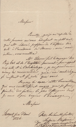 Los 2440 - Boisserée, Sulpiz - Empfehlungsschreiben für Ludwig Schorn. 1826 - 0 - thumb