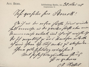Los 2461 - Bebel, August - Briefkarte an Hermann Struck. 1907 - 0 - thumb