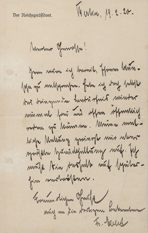 Los 2470 - Ebert, Friedrich - Brief an einen Parteigenossen. 1920 - 0 - thumb