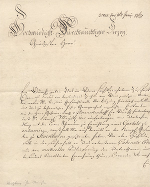 Los 2472 - Finckenstein, Carl Wilhelm Graf Finck von - Brief an den Herzog von Braunschweig-Bevern + Beigabe. 1767 - 0 - thumb