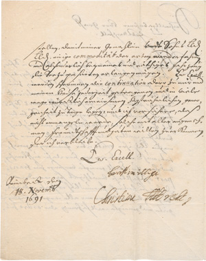 Los 2475 - Christian Albrecht, Herzog von Schleswig-Holstein-Gottorf - Brief an den Grafen Nils von Bielke, Generalgouverneur von Schwedisch-Pommern. 1691  - 0 - thumb