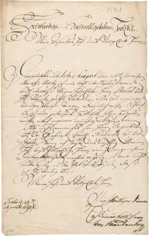 Los 2476 - Kolb von Wartenberg, Johann Casimir - 2 Briefe. 1693 und 1698 - 0 - thumb