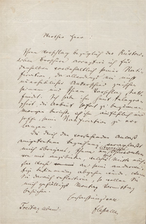 Los 2478 - Lassalle, Ferdinand - Brief an einen Herrn über neue politische Broschüren. Wohl um 1855. - 0 - thumb
