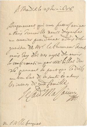 Los 2479 - Mazarin, Jules Kardinal - Eigenhändiger Brief an den Abbé Fouquet. 1658 - 0 - thumb