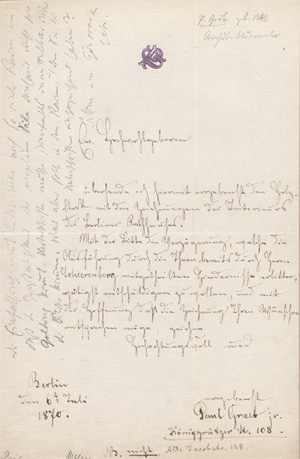 Los 2505 - Graeb, Paul - Brief bei Übersendung des  Holzstocks seiner Zeichnungen zum Berliner Rathaus. 1870 - 0 - thumb