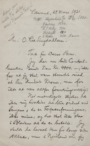 Lot 2619, Auction  128, Hamsun, Knut, 2 Briefe. 1921