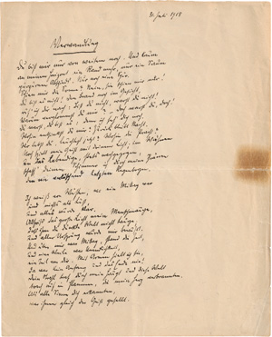 Lot 2624, Auction  128, Kraus, Karl, Gedicht-Manuskript an seine Geliebte. 1918