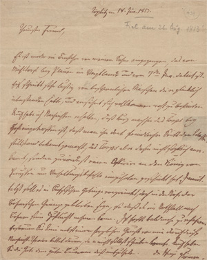 Lot 2631, Auction  128, Körner, Christian Gottfried, Brief an einen Offizier in Wien. 1813