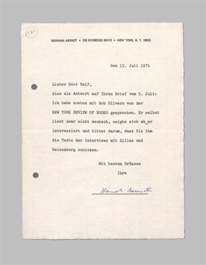Lot 2649, Auction  128, Arendt, Hannah, Brief 1971