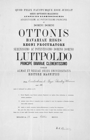 Lot 2655, Auction  128, Brentano, Lujo, Signierte Immatrikulations-Urkunde. München 1901