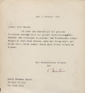 Lot 2658, Auction  128, Einstein, Albert, Brief an Hermann Broch. 1942