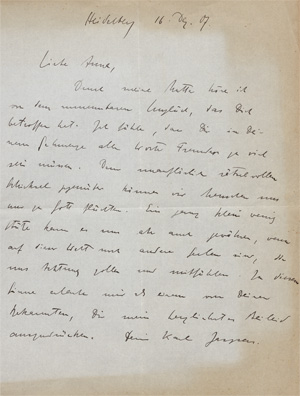 Lot 2664, Auction  128, Jaspers, Karl, Brief an Anne Klehmet. 1907