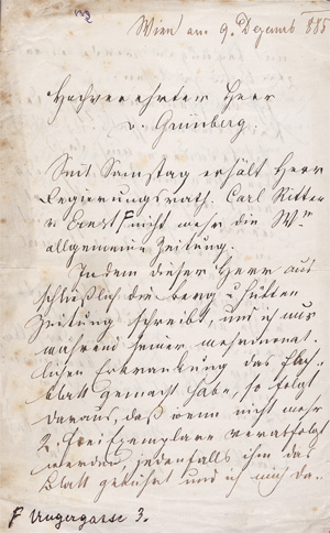 Lot 2676, Auction  128, Schrank-Mannsfeld, Ludwig, Brief über Bergbau-Berichterstattung an Herrn von Grünberg. 1885