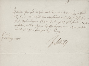 Lot 2692, Auction  128, Friedrich Wilhelm II., König von Preußen, Brief an Friedrich Scherzer in Königsberg. 1786