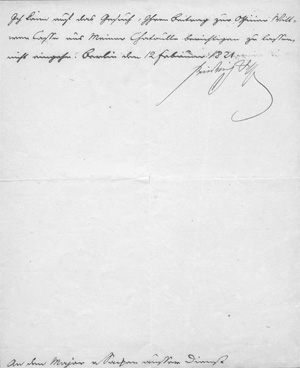 Lot 2694, Auction  128, Friedrich Wilhelm III., König von Preußen, Bescheid an einen Major. 1821