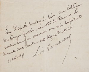 Lot 2695, Auction  128, Gambetta, Léon, 2 Billets + Beilagen.1871
