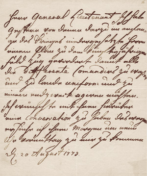 Lot 2703, Auction  128, Katharina II., die Große, Kaiserin von Rußland, Deutscher Brief an Generalleutnant v. Bauer. 1773