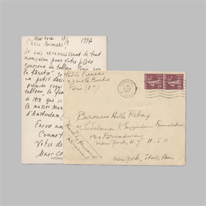 Lot 2720, Auction  128, Chagall, Marc, Briefkarte an Hilla Rebay von Ehrenwiesen. 1947